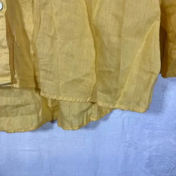 Sigrid Olsen Medium Button Up Shirt Yellow Linen Long Sleeve Roll Tab Boho - Picture 5 of 13